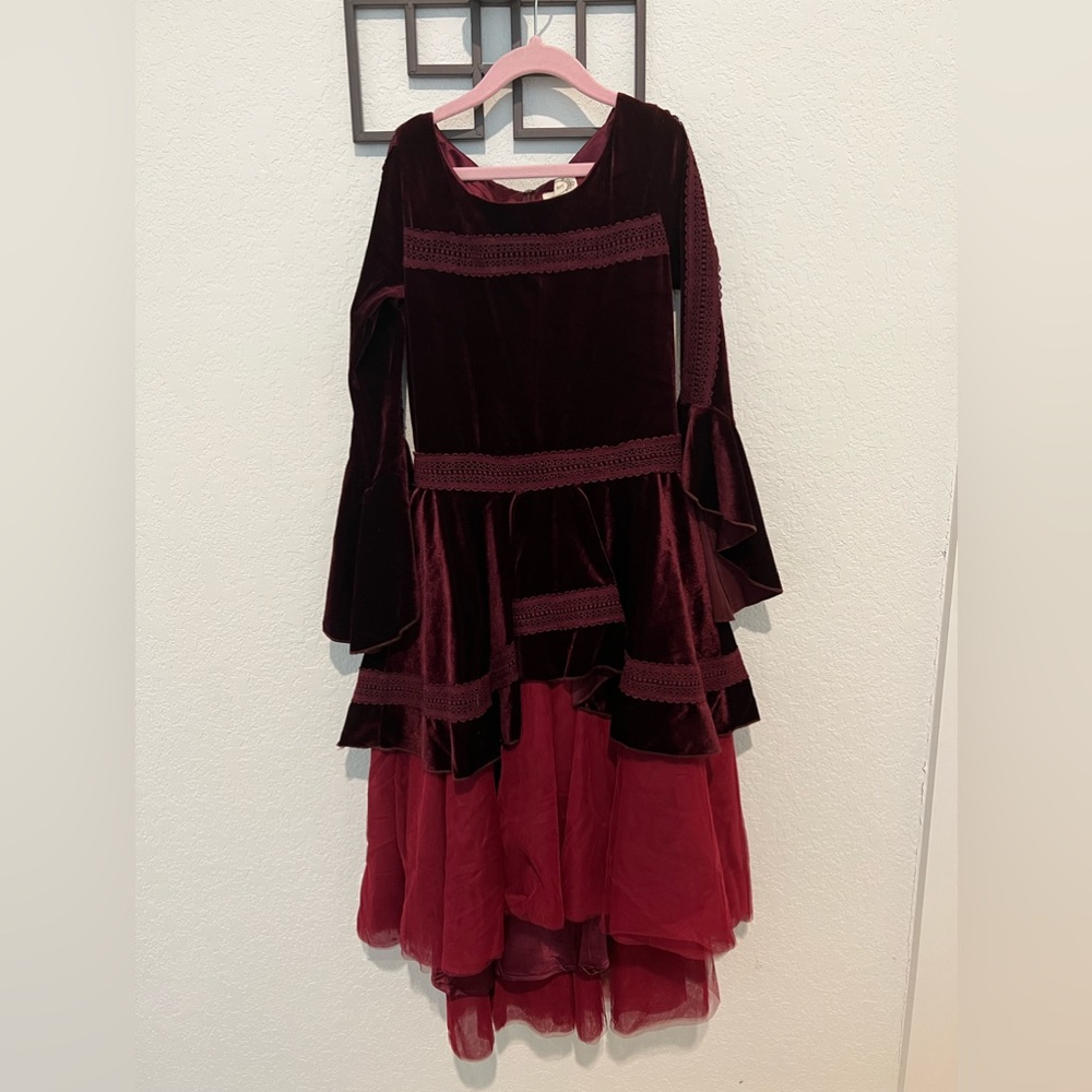 Joyfolie Girls size 12 Red/Maroon velvet/tulle dress.